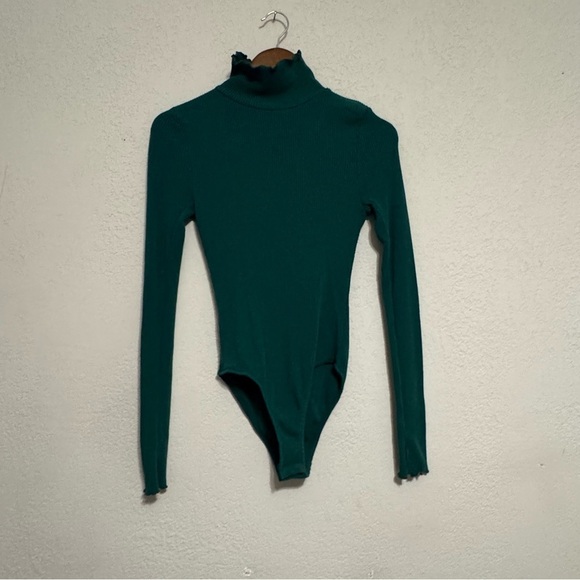 Women's Intimately Free People Teal Ribbed Turtleneck Bodysuit - Picture 2 of 7